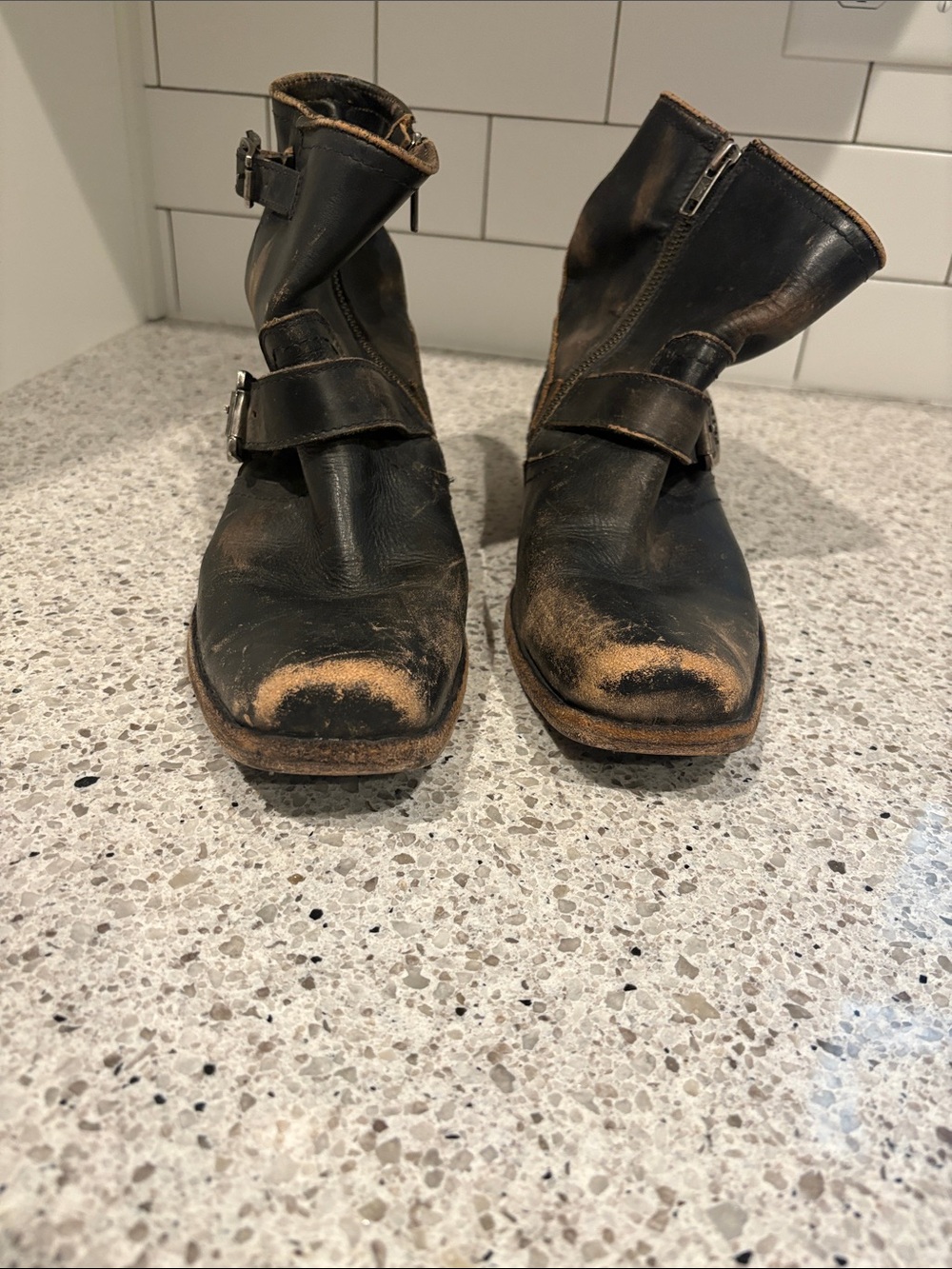 FRYE AND CO. Black Leather Women's Combat Moto Boots with Buckle - Picture 7 of 8